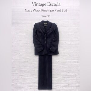 Vintage Escada Navy Wool Pinstripe Pant Suit – Size 36